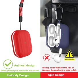 HUABERICH Anti-Lost Case for Airpods Pro 2nd Gen,Unibody Soft Silicone Protective Cover,Wireless Charging, LED Visible,Sports Case with Lanyard (red)