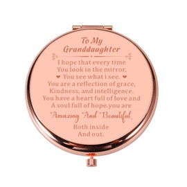 To My Granddaughter You're Amazing and Beautiful Pocket Mirror, Stocking Stuffers for Granddaughter Valentine Day Engraved Compact Mirror, First Granddaughter Encouragement Gifts from Grandparents