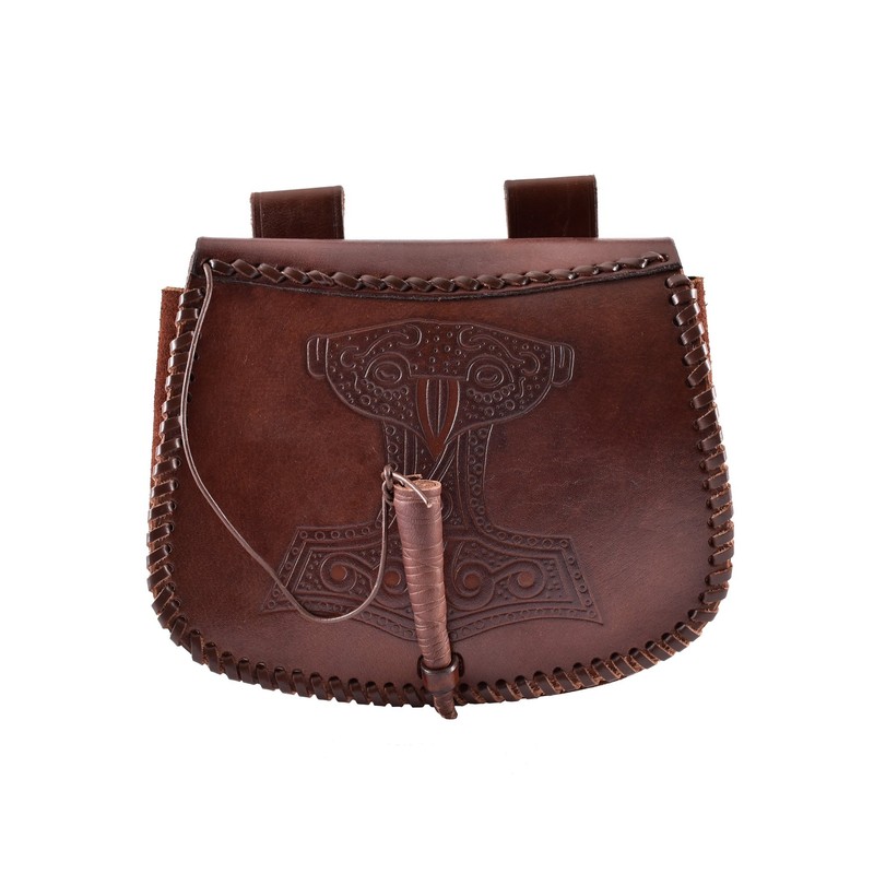 Battle-Merchant Medieval Belt Bag with Various Embossing Leather Bum Bag