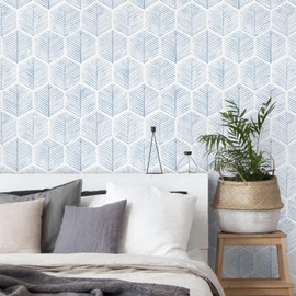 MelunMer Modern Peel and Stick Wallpaper Boho Contact Paper for Cabinets and Drawers Self Adhesive Wallpaper Removable Wallpaper for Bedroom Geometric Wallpaper for Bathroom Blue/White 17.3''×197''