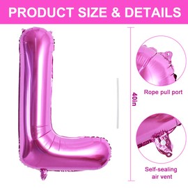TONIFUL 40 Inch Large Rose Red Letter L Balloons Giant Hot Pink Alphabet Letter Balloons,Foil Mylar Big Balloons for Birthday Party Anniversary Supplies Decorations