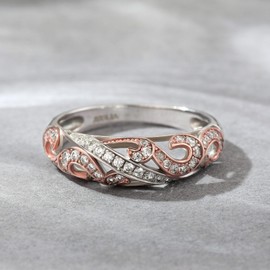 Jeulia Sterling Silver Two Tone Scrollwork Ring for Women Engagement Wedding Rings with Jewelry Box for Birthday, Anniversary, Christmas, Valentine's Day, Sterling Silver