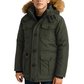 CANADA WEATHER GEAR Boy Winter Coat - Heavyweight Water and Wind Resistant Boys Winter Parka Jacket Ski Insulated Outerwear, Size 8, Olive Green