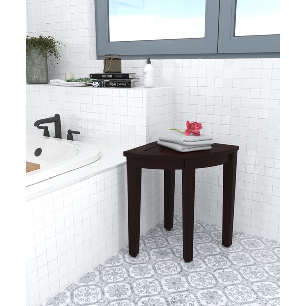 15.5" Kai Mocha-Shield Corner Teak Shower Bench with Elevated Height