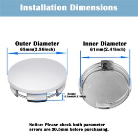 Suleto Car Wheel Center Cap Kit Outer 65mm 2.56 inches Inner 62.5mm 2.46 inches, 4PCS Snap-in Wheel Center Hub Cap Cover, Plastic Car Wheel Rim Center Caps Decor, Sliver