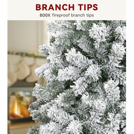 DWVO Unlit Snow Flocked Artificial Christmas Tree 7.5ft, Full Fake Spruce Xmas Trees with Snow 1346 Branch Tips and Foldable Stand Easy Assembly Seasonal Holiday for Home Office Party Decoration