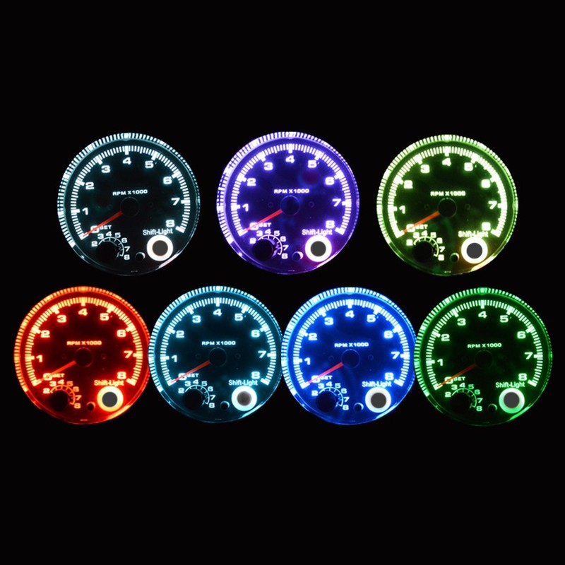 7 Led Colors Background Light 3.75'' Car Universal Black Tachometer
