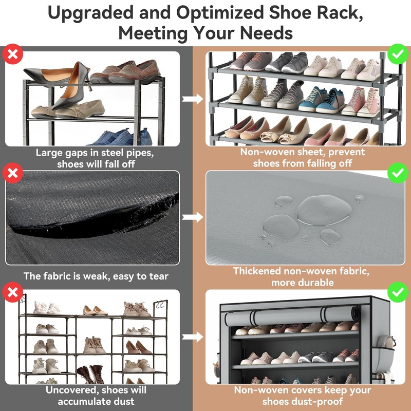 LANTEFUL Shoe Rack with Covers 10 Tier Tall Shoe Rack