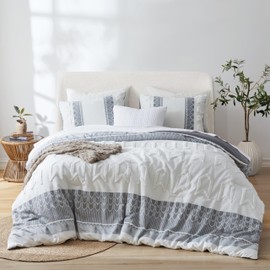 Oli Anderson Comforter Sets, 3 Pieces Shabby Chic All Season Down Alternative Bed Set, Tufted Aztec Bedding Set with Matching Shams (Grey, Queen)