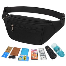 Bum Bag Waist Bag Sport Waterproof Belt Bag Women Men Sports Bag Outdoor Travel Hiking Running Jogging Dog Training, black, outdoor sports