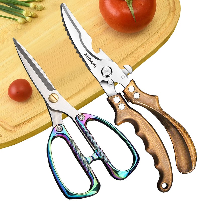 AUDAMI Poultry Shears 2-Pack, Heavy Duty Meat Scissors, Stainless Steel