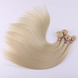 Silky Straight Synthetic Hair Weave 4 Hair Bundles Deals 16 18 18 20 Inches Color 613 Blonde Synthetic Hair Weft