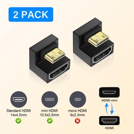 PNGKNYOCN U Shape 8K Mini HDMI to HDMI Adapter,180 Degree Up Angle 48Gbps 2.1 Version Mini HDMI Male to HDMI Female Converter Adapter with LED Light (2-Pack (Up Bend)