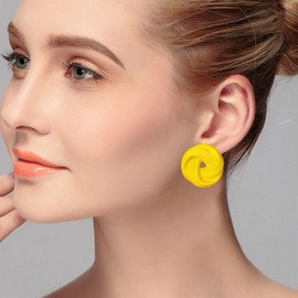 Anmpab Big Round Circle Acrylic Resin Stud Earrings for Women Cute Candy Color Earrings Statement Neon Earrings Geometric Colorful Knot Stud Earrings Jewelry 80s (Yellow)