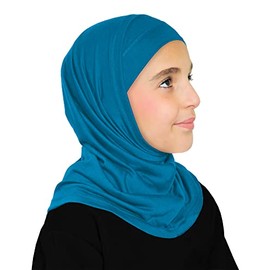 Little Girls Cotton Amira Hijab 2 piece for Muslim Kids Ages 5 & Under Easy Ready to Wear (Ocean Blue)