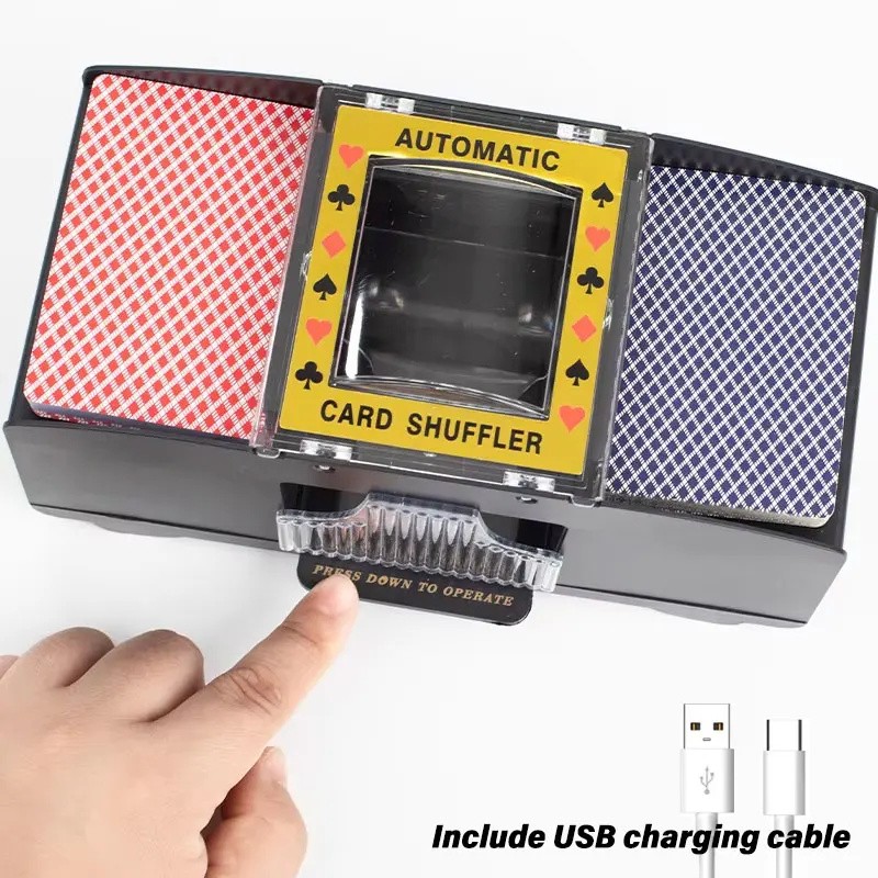 Automatic 2-Deck Card Shuffler, Battery Operated Electric Playing Card Shuffle