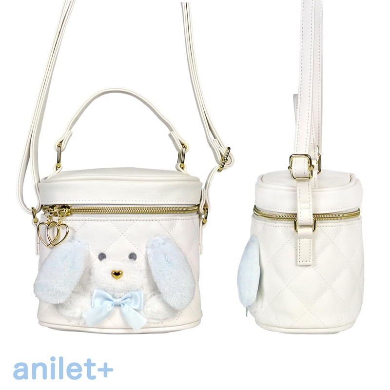 anilet + Animal Cow Vanity Shoulder Bag, Dog, White, Ribbon,