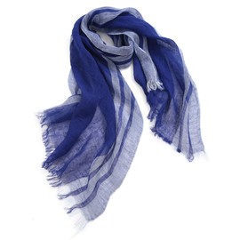 Prettystern Women's Men's 2-Colour Striped Spring Summer Linen Scarf, Blue T48