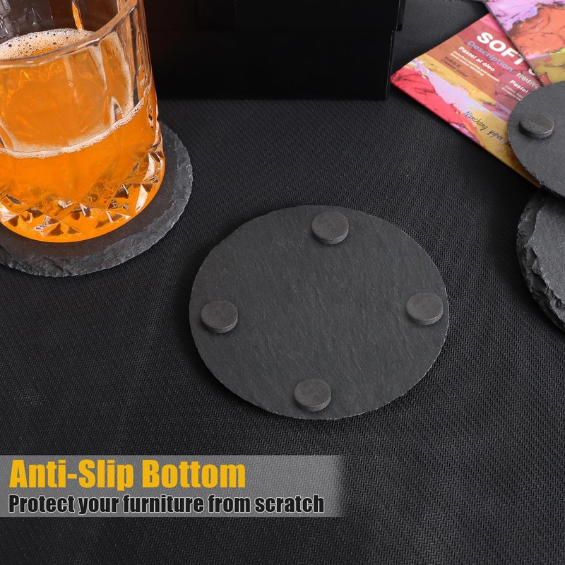 6 Pack Square Slate Drink Coasters, VIBRATITE 4 Inch Black