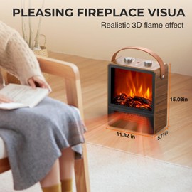 Alpaca Electric Fireplace Heater for Indoor Use, 1500W/750W Space Heater Fireplace with 3D LED Flame, Double Safety Protection, Portable Fireplace Heater for Home Office Christmas Decoration