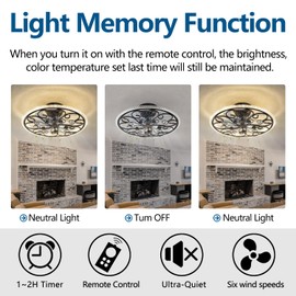 HuixuTe Ceiling Fan with Lights Remote Control, 6 Speeds Black Retro Industrial Ceiling Fan, Caged Ceiling Fan with Light for Kitchen Bedroom Living Room