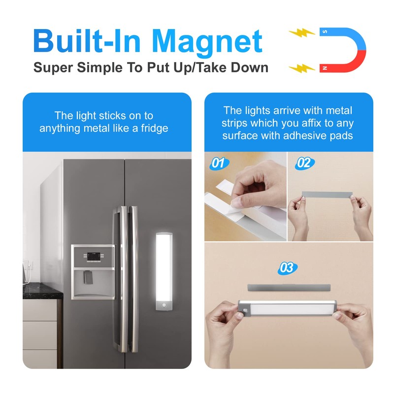 30-LED Under Cabinet Lights,USB Rechargeable Kitchen Cupboard Night Light,Battery Operated