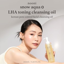 NOONI Facial Cleanser - Snow Aqua 0 LHA Toning Cleansing Oil | Makeup Blackhead Remover, Pore Control, Glass Skin, Help Control Sebum, Revitalizing, Moisturizing, Korean Skin Care, 6.76 Fl Oz (200 ml)
