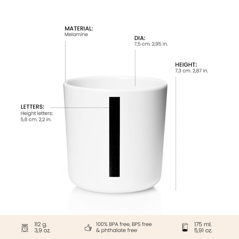 Design Letters Melamine Sippy cups for Baby 7 Oz A-Z