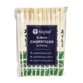 80 Count | KingSeal Natural Poplar Disposable Wood Chopsticks, Indiv. Wrapped in Paper Sleeve, 8 Inch, Bulk Pack - 2 Packs x 40 Pairs