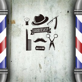 ANFRJJI Hair Salon Wall Decal - Barber Shop Vinyl Sticker for Hairdressing Salon - Interior Art Wall Murals for Barbershop Decor - Beauty Salon Decal for Home Decoration (Black-JZY018-Barbershop)