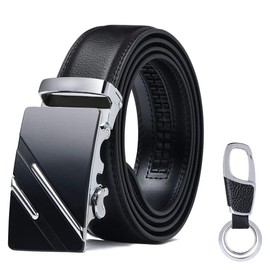 Flintronic Men's Belt, Leather Ratchet Automatic Belt for Men Leather Belt Width 3.5 cm. / 1.37 inches. Length 125 cm. / 49.21 inches. (incl. Keychain & Gift Box) - #2 Black
