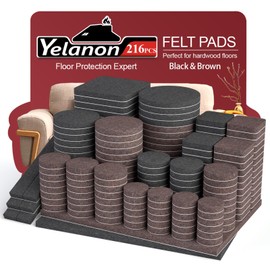 Yelanon Felt Furniture Pads for Hardwood Floors -216 Pcs Premium Felt Pads for Chair Legs, Floor Protectors for Furniture,Black & Brown