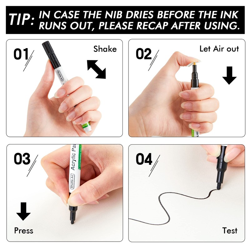 Shuttle Art Black Paint Pens, 20 Pack Fine Tip Acrylic