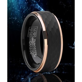 Metal Masters Co. Men's Tungsten Carbide Wedding Ring Black and Rose Goldtone Hammered Band 10