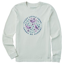 Life is Good. Women's Crafty Three Little Birds Long Sleeve Crusher Tee, Fog Gray, Large