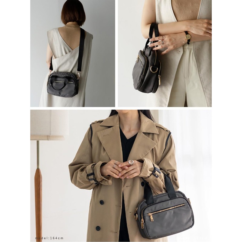 VITAFELICE vnsb-410z Women's Nylon 2-Way Mini Shoulder Tote (Charcoal)