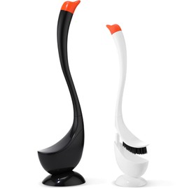 2 Sets Funny Swan Toilet Brush with Holder Bowl and Long Handle Set Ventilated Swan Toilet Bowl Brush and Holder Plastic Decorative Bathroom Accessories Decor for Bathtub Cleaning Scrubbing