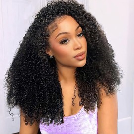 Curly Half Wig 200% Density Kinky Curly Half Wig 3 In 1 Seamless Flip Over Glueless Wigs Human Hair with Drawstring Beginner Friendly Curly Wig Headband Wig for Women Daily Wear
