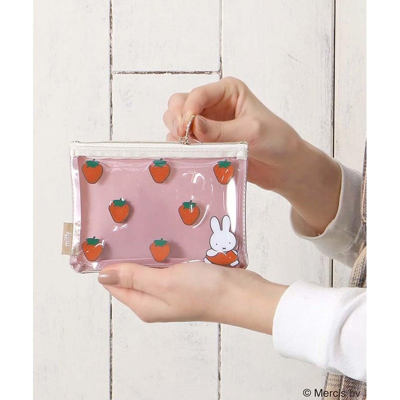 Bleu Bleuet Miffy Strawberry Clear Mini Flat Pouch, Pink
