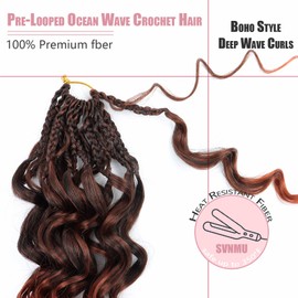 SVNMU Pre-Looped Ocean Wave Crochet Hair 12inch #1B350 8 Packs Pre-Twisted French Curl Boho Braids Short Goddess Box Braids Curly Synthetic Braiding Hair Extensions for Women