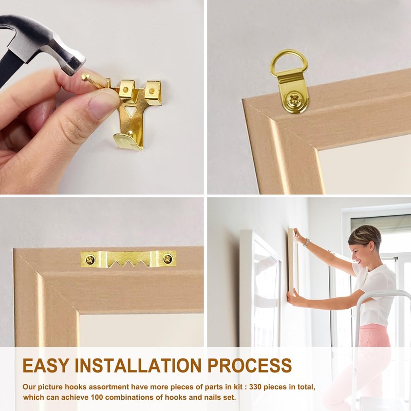 FUZANWJ 330pcs Picture Hangers Kit - Holds 10-75lbs, With Hanging