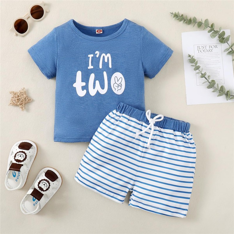 CPEI Toddler Boy 2nd Birthday Outfit,Im Two Shirt+Short Pants,Boy 2