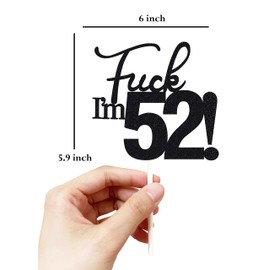 52 decoraciones para tartas, 52 decoraciones para tartas de cumpleaños, purpurina negra, divertida decoración para tartas de 52 cumpleaños para hombres, 52 decoraciones para tartas para mujeres, 52