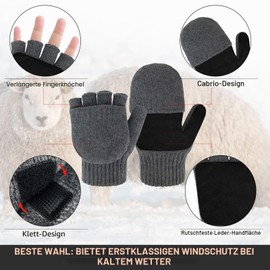 Migliore Wear Winter Gloves Men Women Fleece Finger Gloves Non-Slip Grip & Touchscreen Thermal Gloves Warm Wool Gloves Fingerless for Cycling Fishing