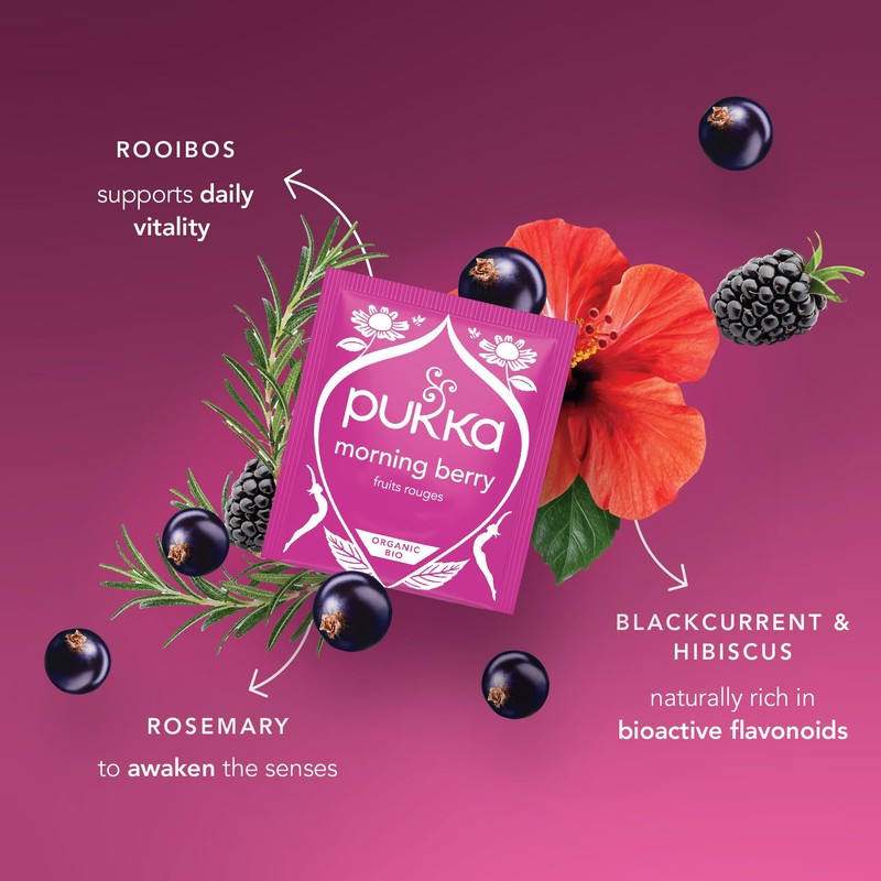 Pukka Herbal Organic Morning Berry, 80 Total Tea Bags (20ct