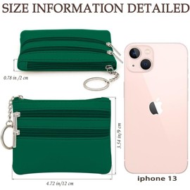 Women's Genuine Leather Coin Purse Mini Pouch Change Wallet with Keychain（Green）