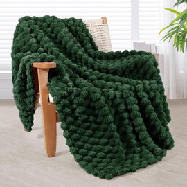 Whale Flotilla Cuddly Blanket, Fluffy Blanket with 3D Jacquard Pattern, Exquisite and Warm Sofa Blanket for All Seasons, 130 x 150 cm, Dark Green