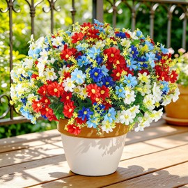 Artificial Flowers for Outdoors, 12 Bundles Daisy Mums Fake Flowers Realistic Faux Flowers Spring Summer Decoration UV Resistant for Planters Porch Patio Garden Window Box Outside Home Decor