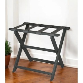 Homeroots Earth Friendly Dark Gray Folding Luggage Rack With Gray Straps