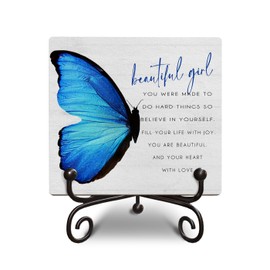 Inspirational Motivational Gifts Beautiful Girl Motivational Gifts for Girl Women Believe In Yourself Wooden Sign with Metal Stand for Home Office Desk Table Shelf Decor, 5x5 Inches -K12